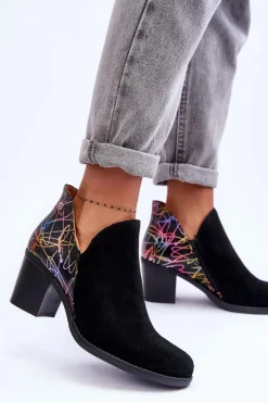 New Maciejka Damskie Skórzane Botki Na Słupku 04492-99 Czarne Czarny