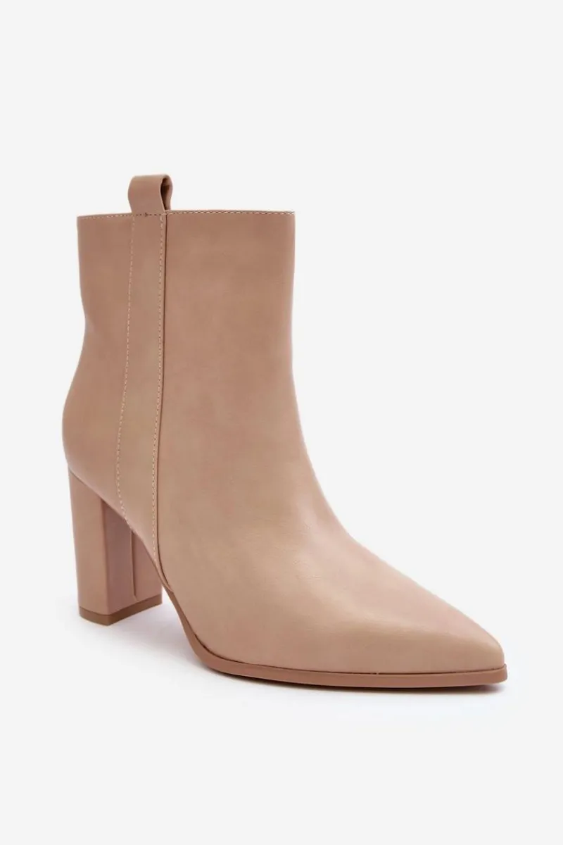 Sale Boto Damskie Skórzane Botki Na Słupku Beżowe Vevine