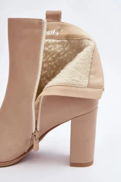 Sale Boto Damskie Skórzane Botki Na Słupku Beżowe Vevine