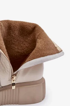 Hot Zazoo Damskie Skórzane Botki Na Platformie Jasnobeżowe Lemar Jenefer