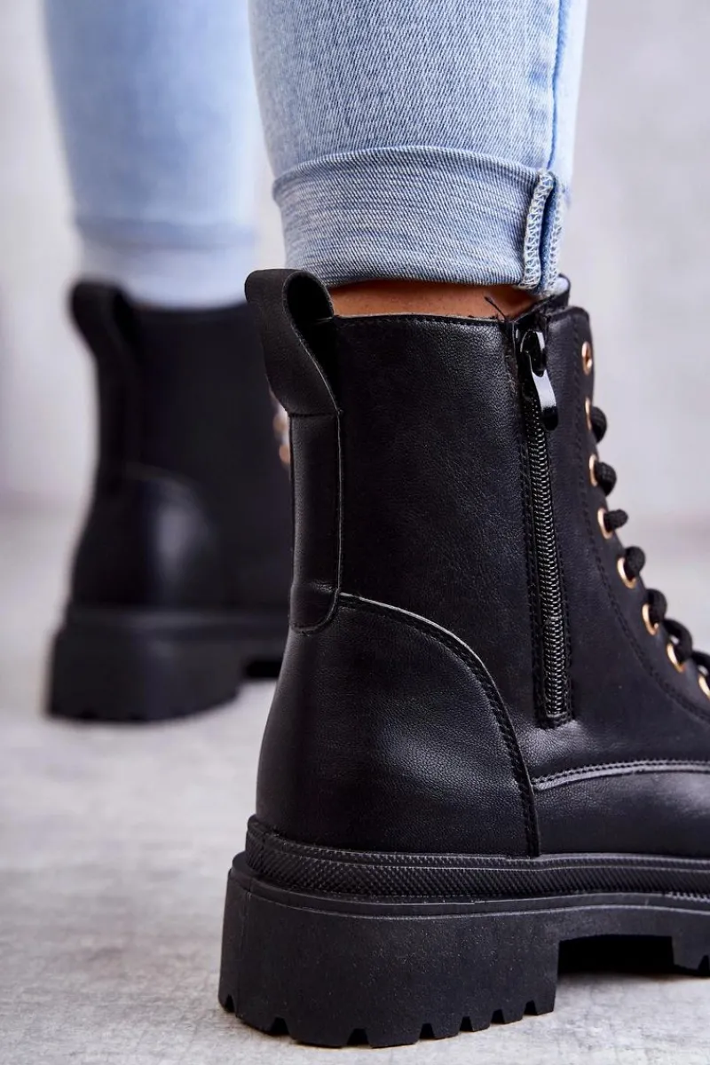 Botki Ocieplane|Botki Sznurowane>Evento Damskie Skórzane Botki Ocieplane Czarne Dorchen Czarny