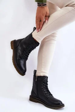 Botki Sznurowane|Czarne Botki>GOE Damskie Skórzane Botki Ocieplane Na Suwak II2N4060 Czarne