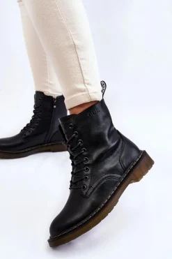 Botki Sznurowane|Czarne Botki></noscript>GOE Damskie Skórzane Botki Ocieplane Na Suwak II2N4060 Czarne