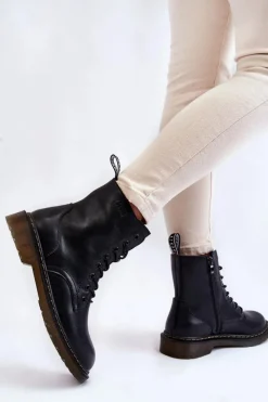 Botki Sznurowane|Czarne Botki></noscript>GOE Damskie Skórzane Botki Ocieplane Na Suwak II2N4060 Czarne