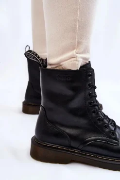 Botki Sznurowane|Czarne Botki></noscript>GOE Damskie Skórzane Botki Ocieplane Na Suwak II2N4060 Czarne