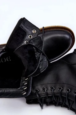 Botki Sznurowane|Czarne Botki></noscript>GOE Damskie Skórzane Botki Ocieplane Na Suwak II2N4060 Czarne