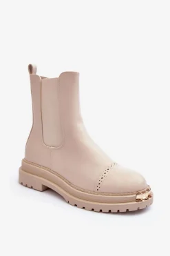 Discount Boto Damskie Skórzane Botki Sztyblety Beżowe Nialee Beżowy