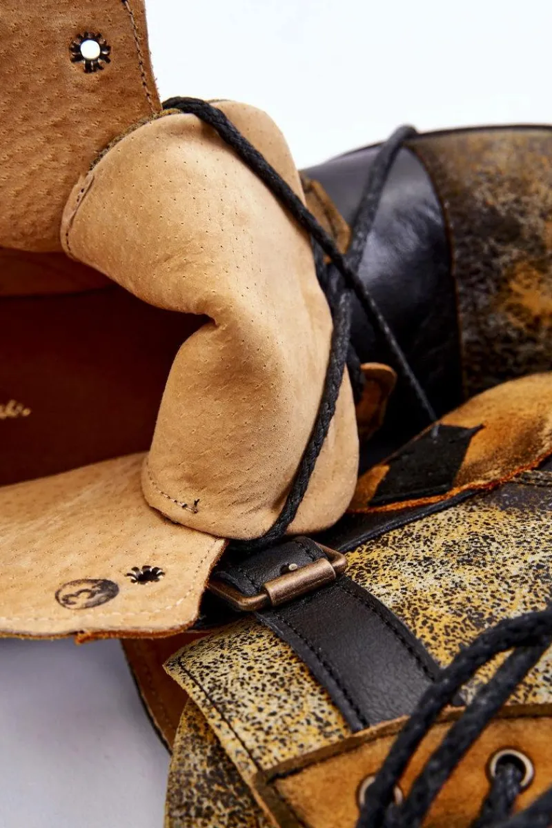 Botki Maciejka|Botki Sznurowane>Maciejka Damskie Skórzane Botki Trzewiki 05077-07 Żółto-Czarne