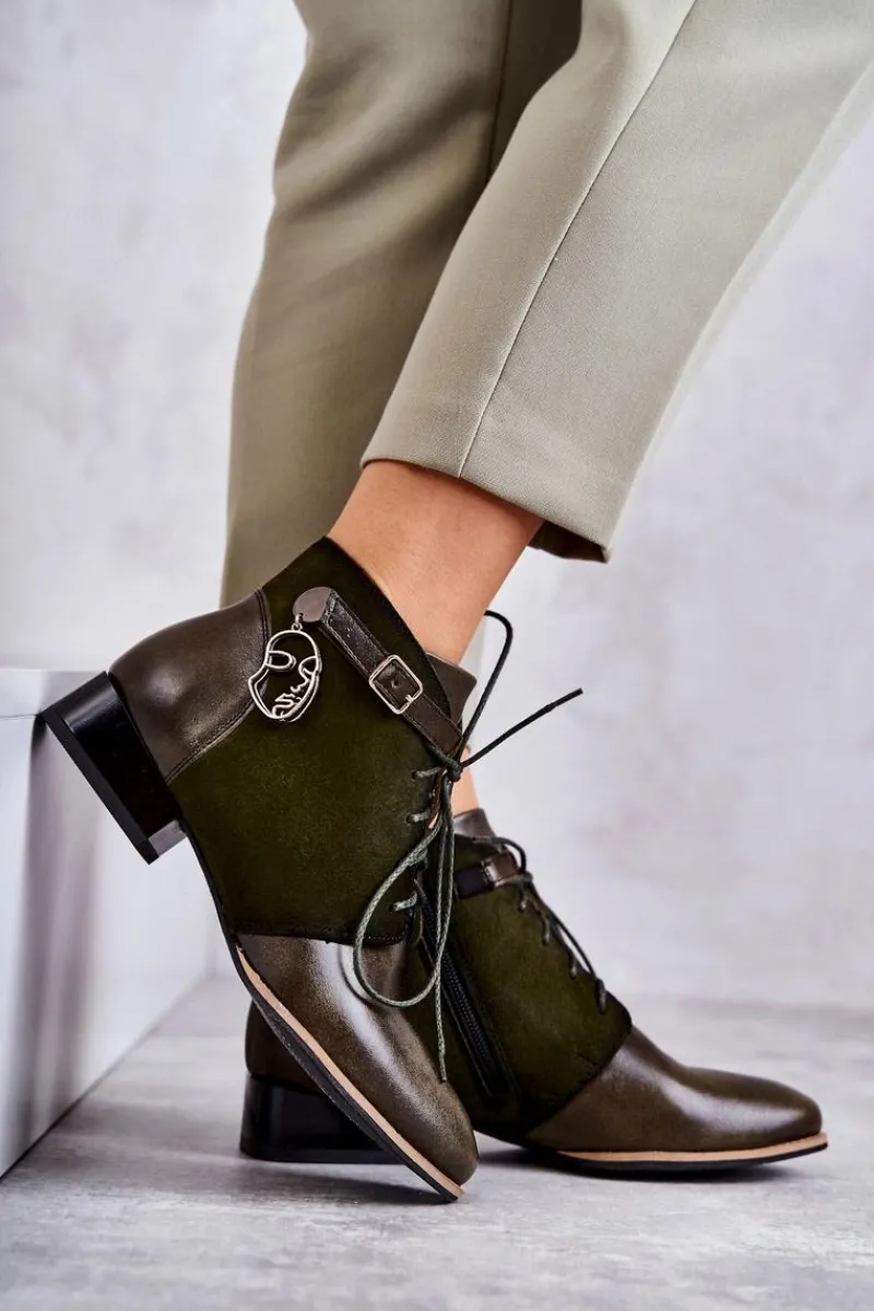 Outlet Maciejka Damskie Skórzane Botki Trzewiki 5743A-09 Zielone