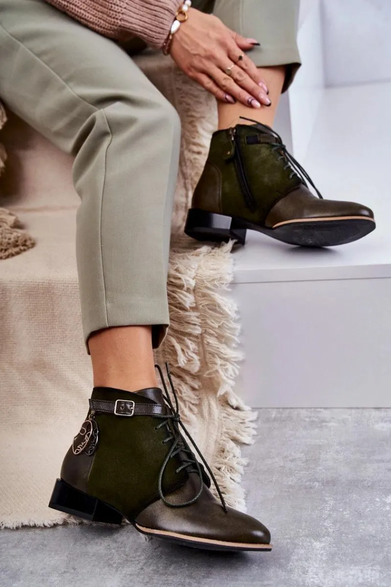 Outlet Maciejka Damskie Skórzane Botki Trzewiki 5743A-09 Zielone