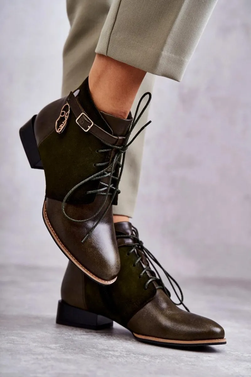 Outlet Maciejka Damskie Skórzane Botki Trzewiki 5743A-09 Zielone