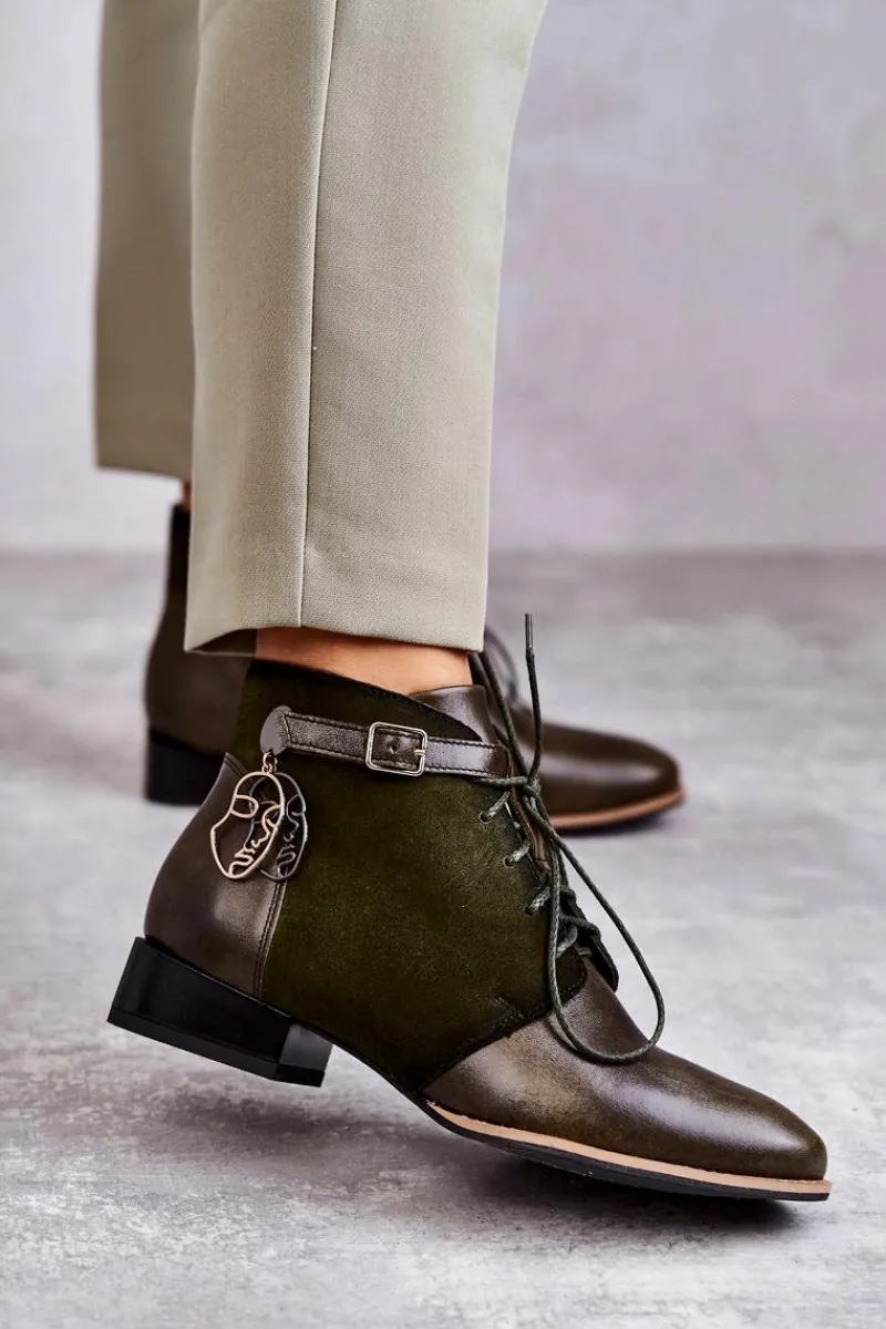 Outlet Maciejka Damskie Skórzane Botki Trzewiki 5743A-09 Zielone