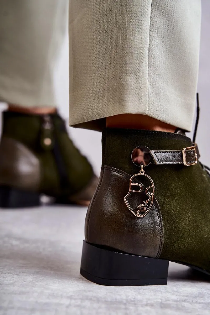 Outlet Maciejka Damskie Skórzane Botki Trzewiki 5743A-09 Zielone