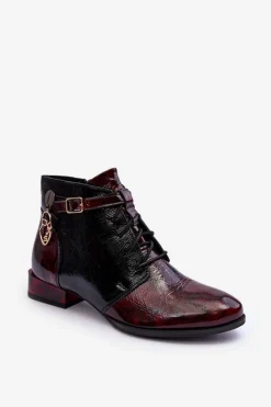 Botki Maciejka|Botki Sznurowane>Maciejka Damskie Skórzane Botki Trzewiki 5743A-23 Bordowe Czerwony