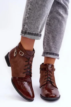 Outlet Damskie Skórzane Botki Trzewiki 5743A-02 Brązowe Damskie Botki Maciejka|Damskie Trapery