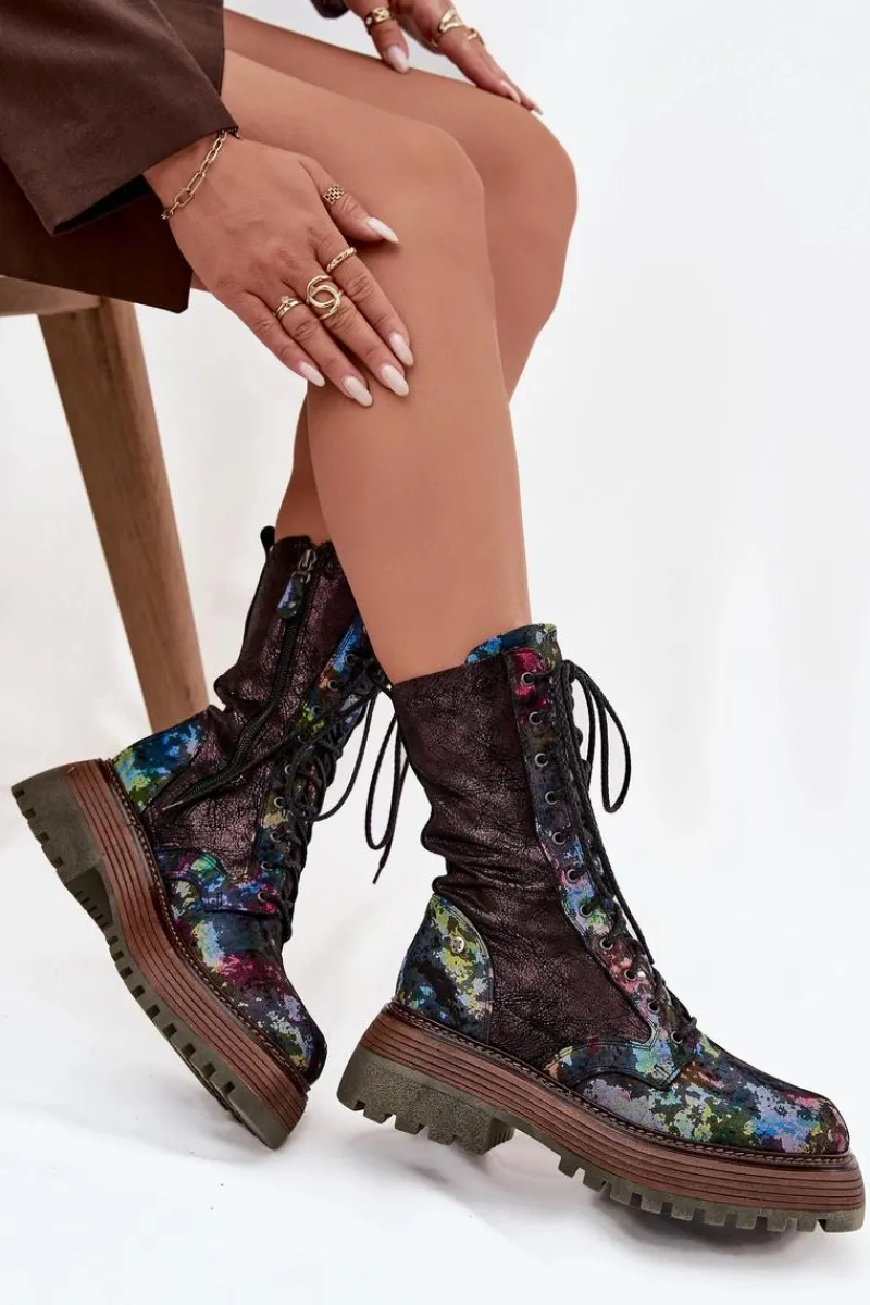 Hot Maciejka Damskie Skórzane Botki Workery 06203-39 Multikolor Wielokolorowy