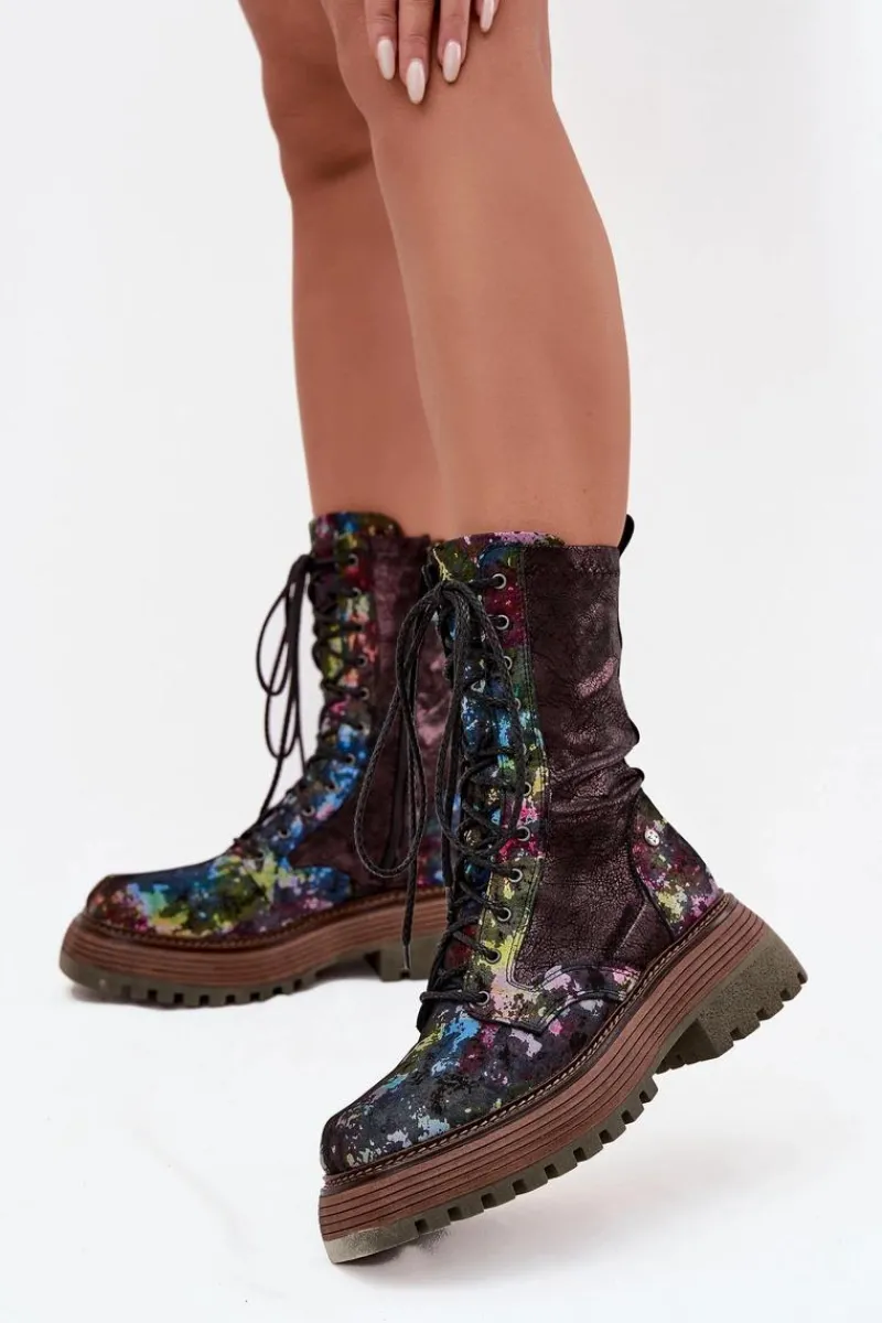 Hot Maciejka Damskie Skórzane Botki Workery 06203-39 Multikolor Wielokolorowy