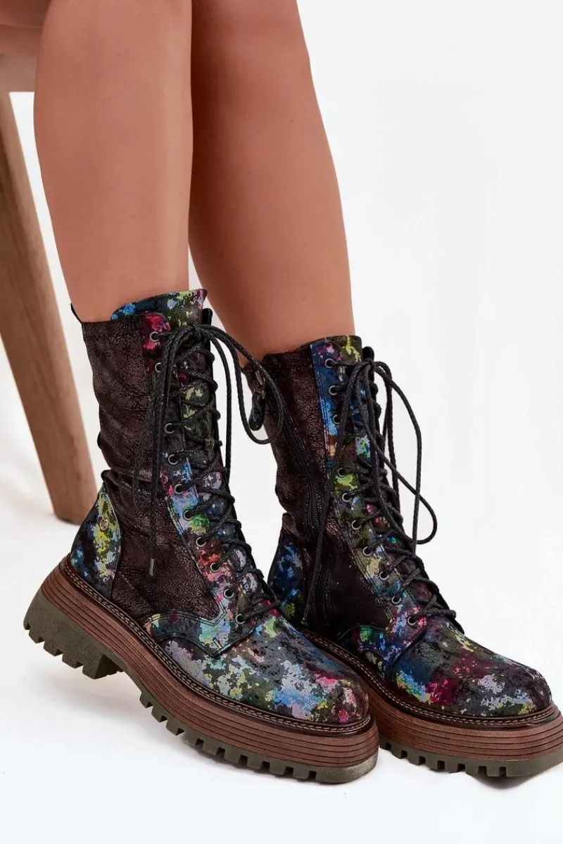 Hot Maciejka Damskie Skórzane Botki Workery 06203-39 Multikolor Wielokolorowy