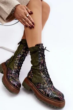 Best Maciejka Damskie Skórzane Botki Workery 06203-09 Multikolor