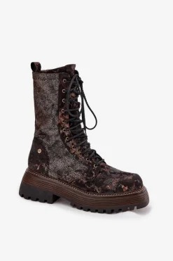 Botki Maciejka|Damskie Trapery></noscript>Maciejka Damskie Skórzane Botki Workery 06203-32 Brązowo-Złote