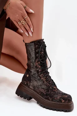 Botki Maciejka|Damskie Trapery></noscript>Maciejka Damskie Skórzane Botki Workery 06203-32 Brązowo-Złote