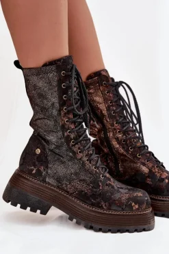 Botki Maciejka|Damskie Trapery></noscript>Maciejka Damskie Skórzane Botki Workery 06203-32 Brązowo-Złote