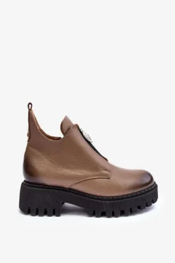 New Boto Damskie Skórzane Botki Z Ozdobą Beżowe Lemar Lusanna