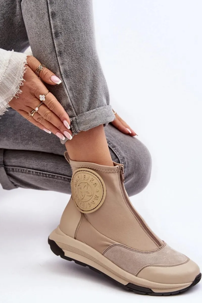 Botki Maciejka|Botki Skórzane>Maciejka Damskie Skórzane Botki Z Suwakiem 06297-22 Beżowe Beżowy