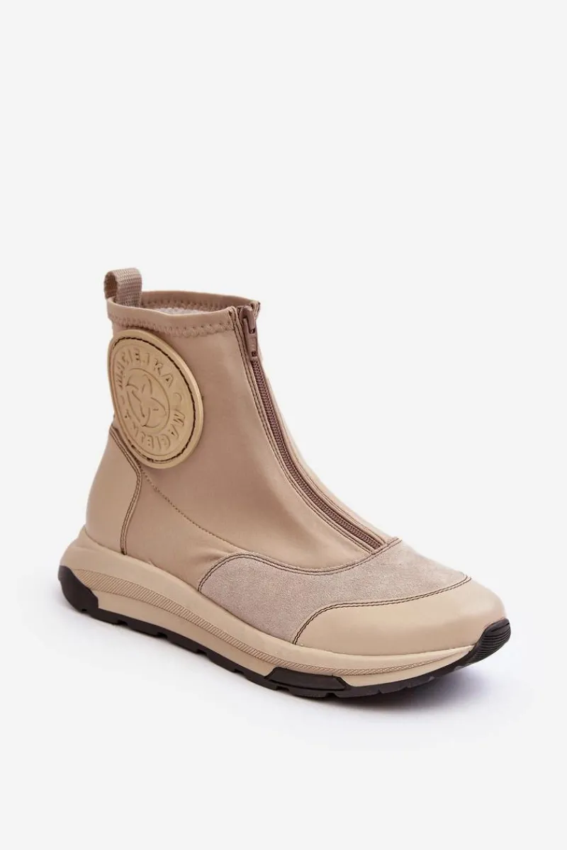 Botki Maciejka|Botki Skórzane>Maciejka Damskie Skórzane Botki Z Suwakiem 06297-22 Beżowe Beżowy