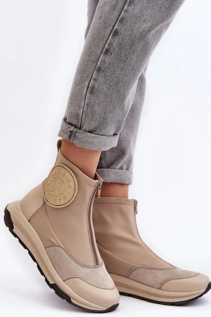 Botki Maciejka|Botki Skórzane>Maciejka Damskie Skórzane Botki Z Suwakiem 06297-22 Beżowe Beżowy