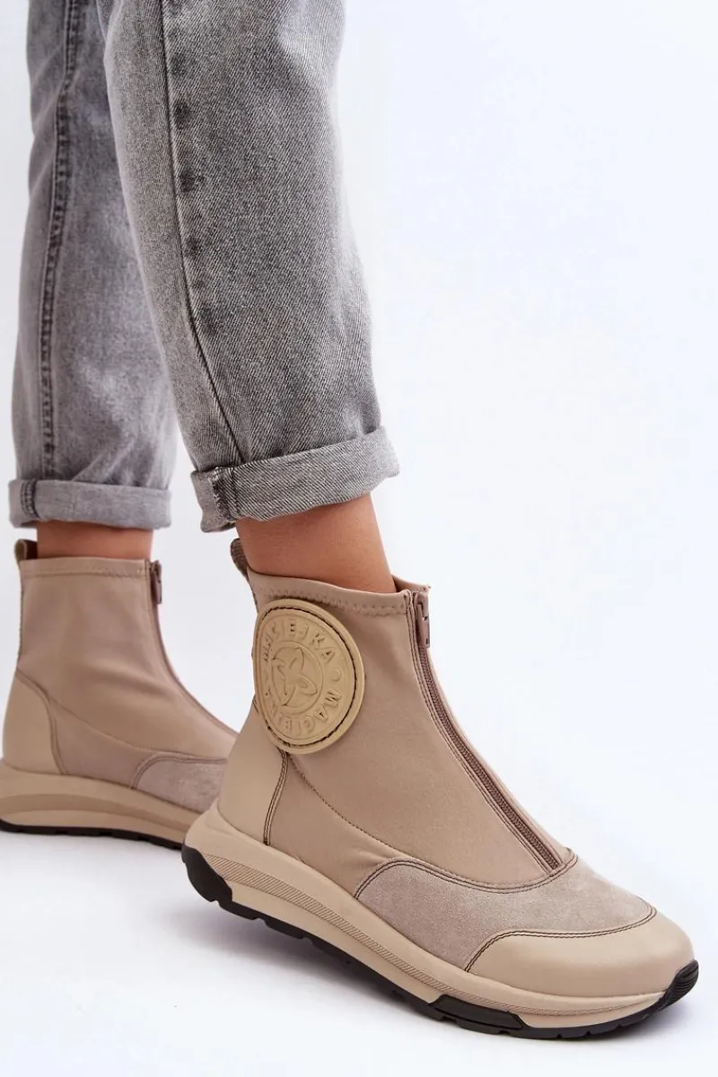 Botki Maciejka|Botki Skórzane>Maciejka Damskie Skórzane Botki Z Suwakiem 06297-22 Beżowe Beżowy