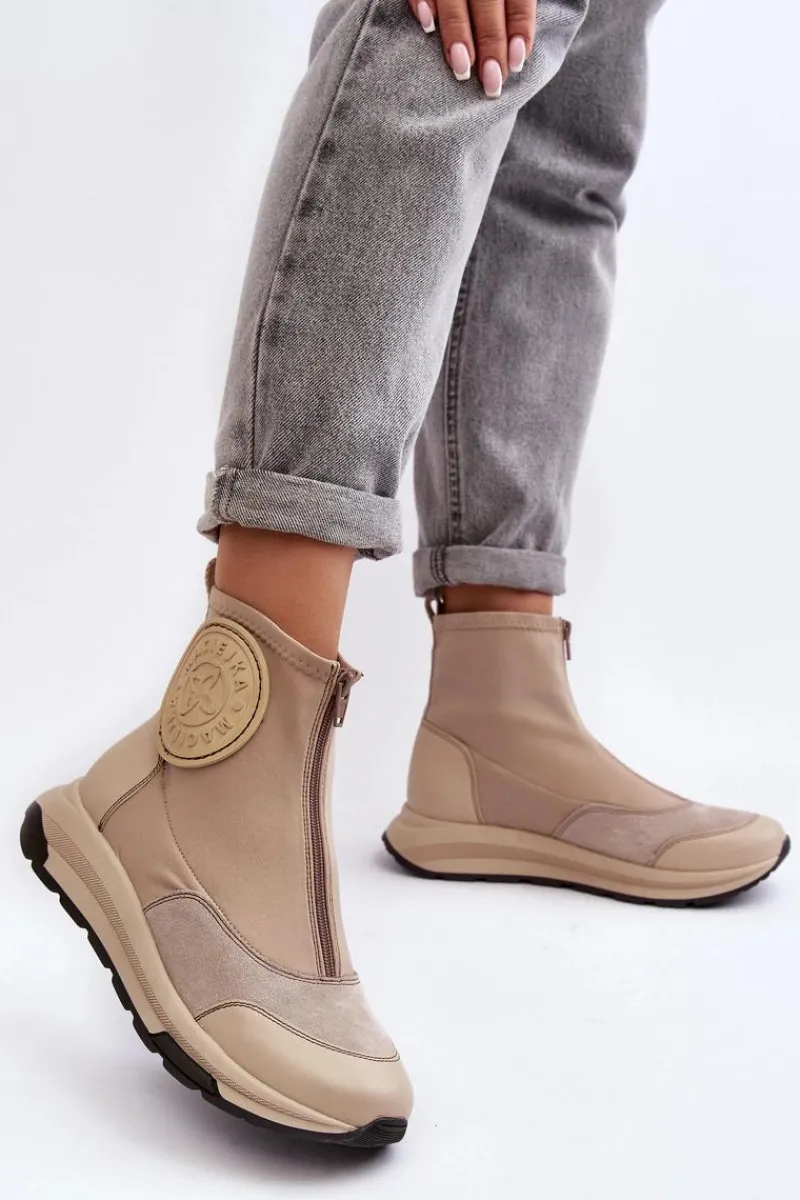 Botki Maciejka|Botki Skórzane>Maciejka Damskie Skórzane Botki Z Suwakiem 06297-22 Beżowe Beżowy