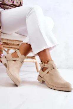 Botki Wiosenne|Brązowe I Beżowe Botki>Boto Damskie Skórzane Botki Z Wycięciem Jasnobeżowe Ramos