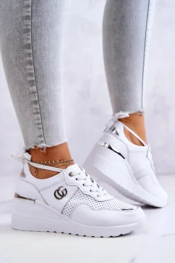 Outlet Damskie Skórzane Buty Sportowe Sneakersy Białe Loissa Damskie Sneakersy Damskie
