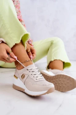 Sale Damskie buty S.Barski Damskie Skórzane Buty Sportowe Sneakersy Beżowe Loissa