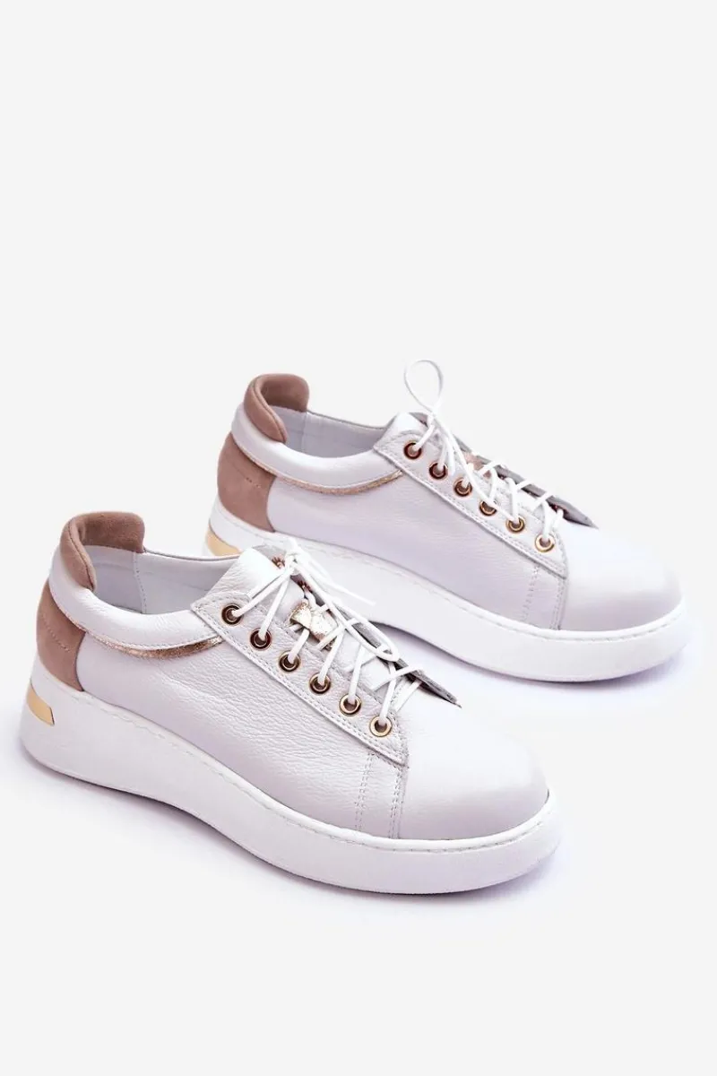 Sneakersy Damskie>Boto Damskie Skórzane Buty Sportowe Na Platformie Białe Caressa