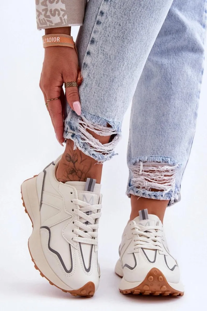 Boto Damskie Skórzane Buty Sportowe Beżowe Faro