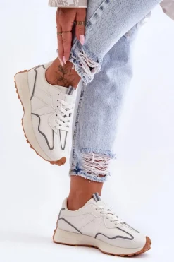 Boto Damskie Skórzane Buty Sportowe Beżowe Faro