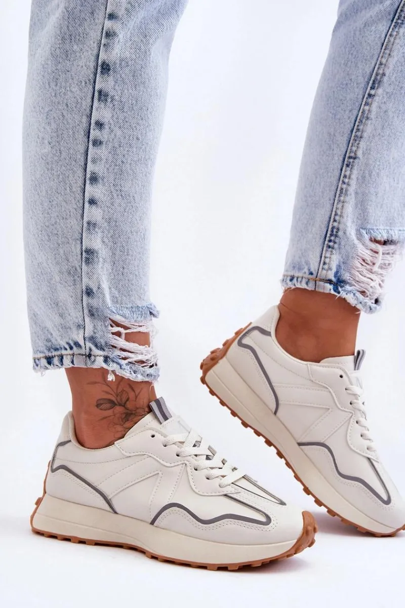 Boto Damskie Skórzane Buty Sportowe Beżowe Faro