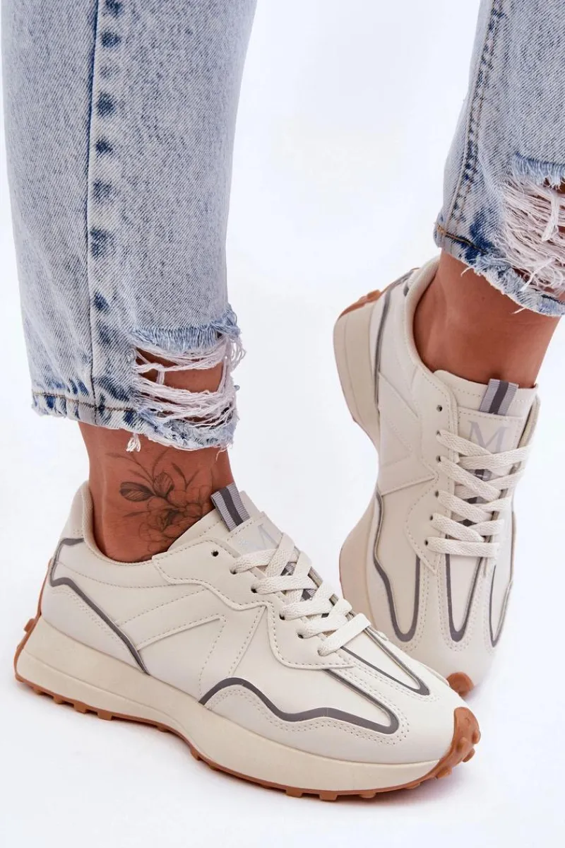 Boto Damskie Skórzane Buty Sportowe Beżowe Faro