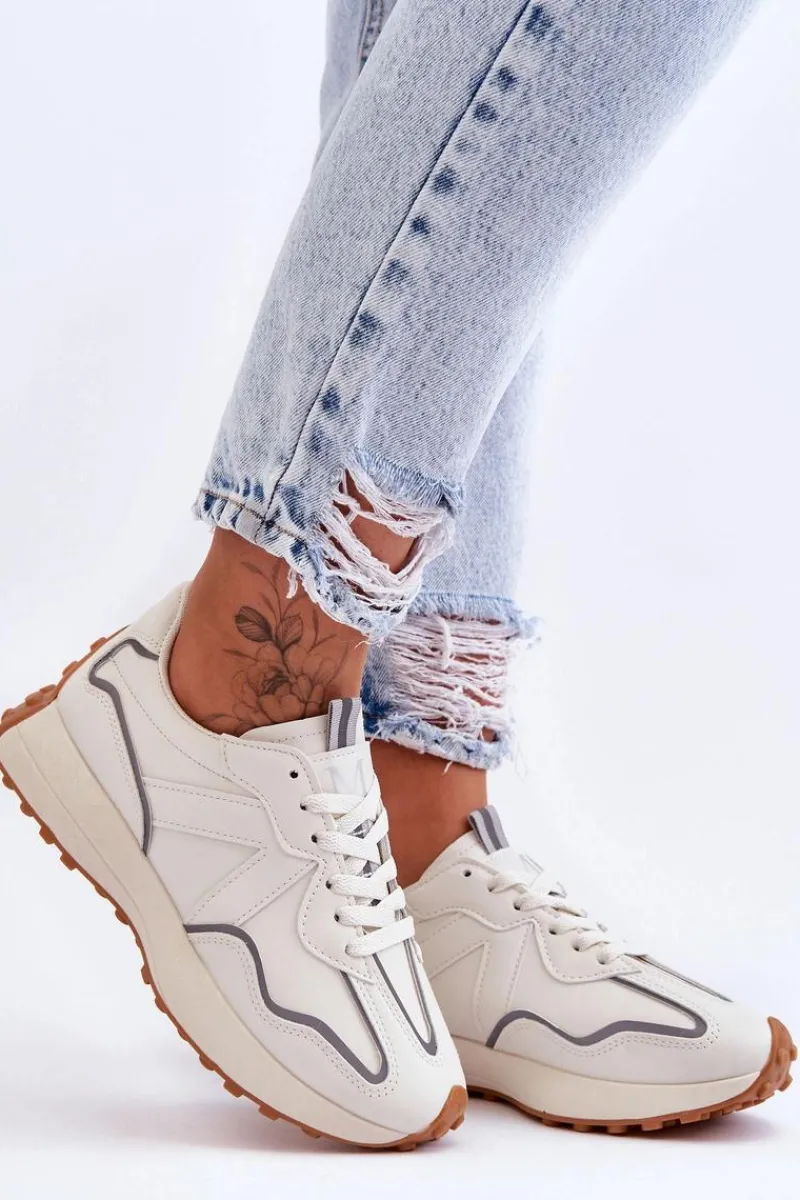 Boto Damskie Skórzane Buty Sportowe Beżowe Faro