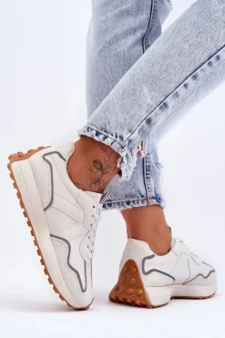 Boto Damskie Skórzane Buty Sportowe Beżowe Faro