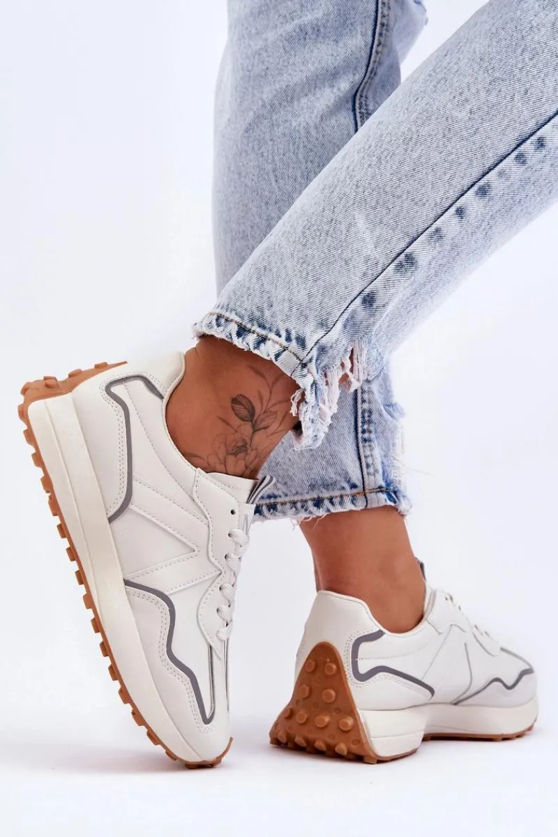 Boto Damskie Skórzane Buty Sportowe Beżowe Faro