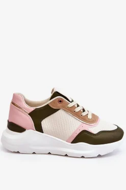 Hot Boto Damskie Skórzane Buty Sportowe Na Platformie Beżowo-Różowe Chaya