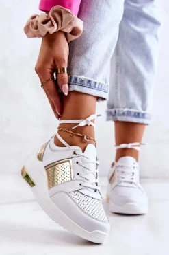 Outlet Damskie buty S.Barski Damskie Skórzane Buty Sportowe Na Koturnie Białe Larson