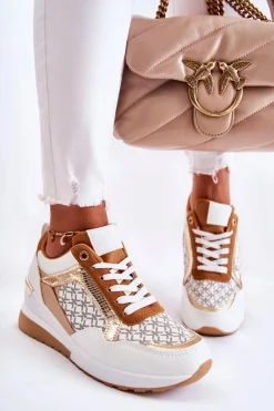 Sneakersy Damskie>Boto Damskie Skórzane Buty Sportowe Na Koturnie Białe Catrine