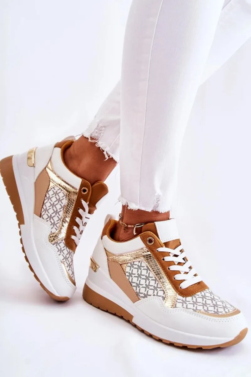 Sneakersy Damskie>Boto Damskie Skórzane Buty Sportowe Na Koturnie Białe Catrine