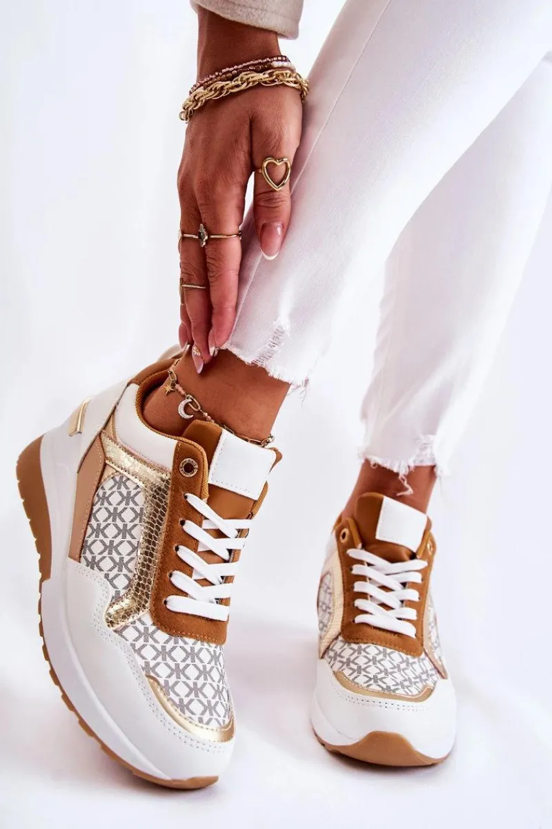 Sneakersy Damskie>Boto Damskie Skórzane Buty Sportowe Na Koturnie Białe Catrine