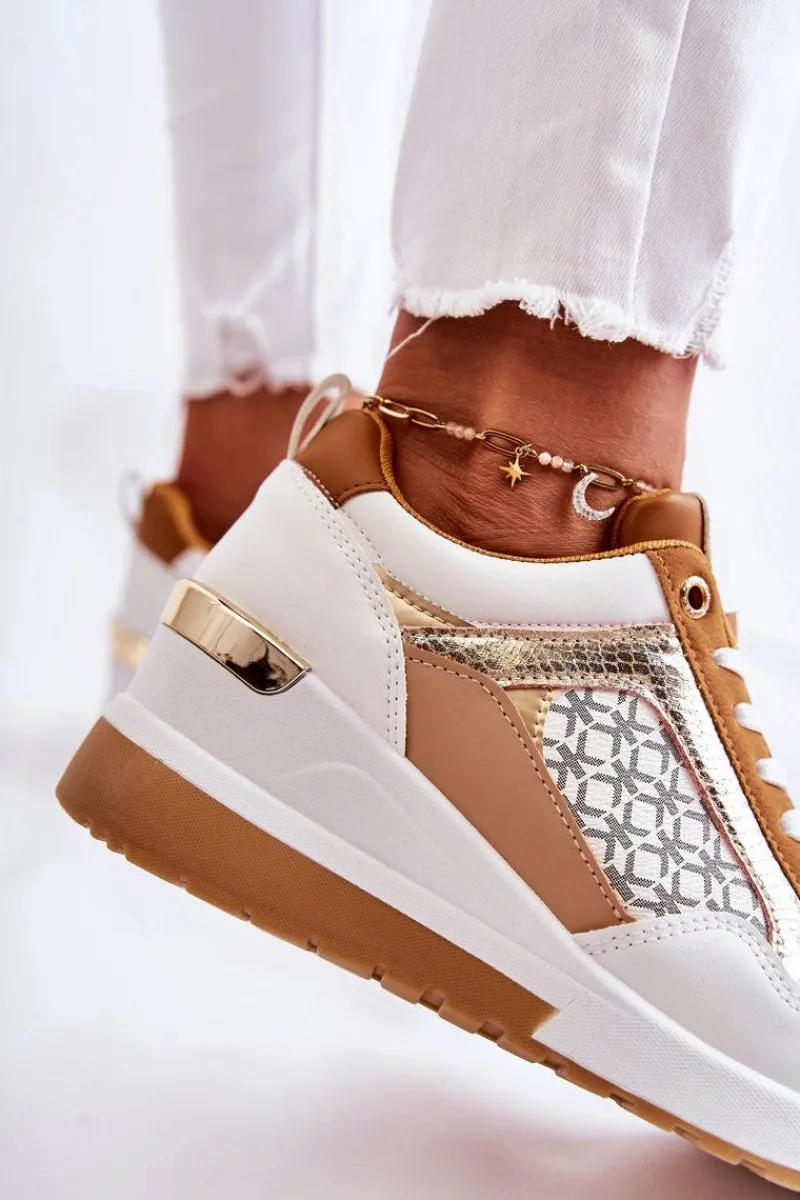 Sneakersy Damskie>Boto Damskie Skórzane Buty Sportowe Na Koturnie Białe Catrine