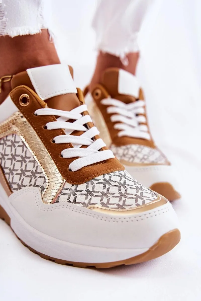 Sneakersy Damskie>Boto Damskie Skórzane Buty Sportowe Na Koturnie Białe Catrine